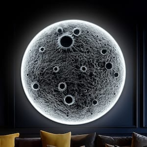 32 in. x 32 in. Gray Realistic Resin Moon Dimmable LED Wall Light Wall Architectural Decor with Remote Control