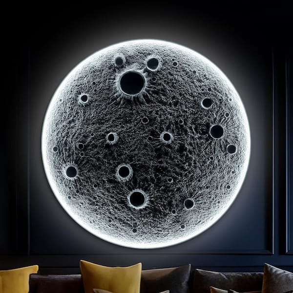 32 in. x 32 in. Gray Realistic Resin Moon Dimmable LED Wall Light Wall Architectural Decor with Remote Control