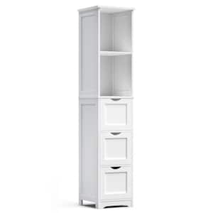 12.6" W x 11.8" D x 57.5" H White Wooden Slim Freestanding Bathroom Linen Cabinet with 3 Drawers and 2 Shelves