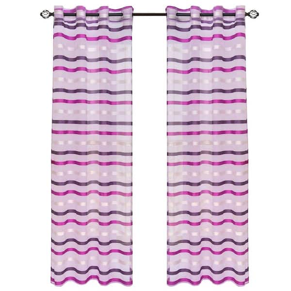 Lavish Home Violet Striped Back Tab Sheer Curtain - 54 in. W x 108 in. L
