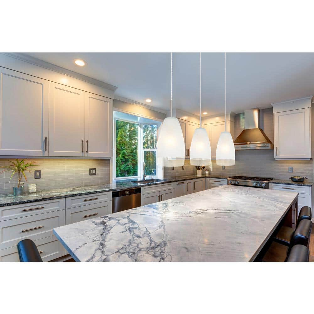 Elegant Matte Nickel 3-Light Pendant with White Crackle Glass Shades