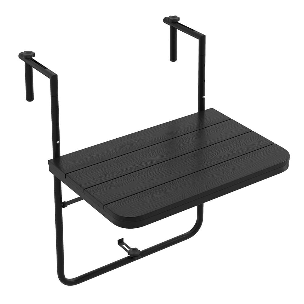 Costway Folding Railing Table with 3 Level Adjustable Height for Patio Black