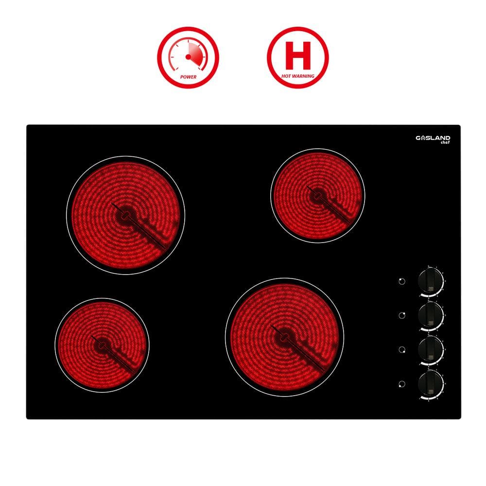 30 in. Electric Cooktop, Built-In Radiant Electric Cooktop in Black with 4 Elements and Mechanical Knob
