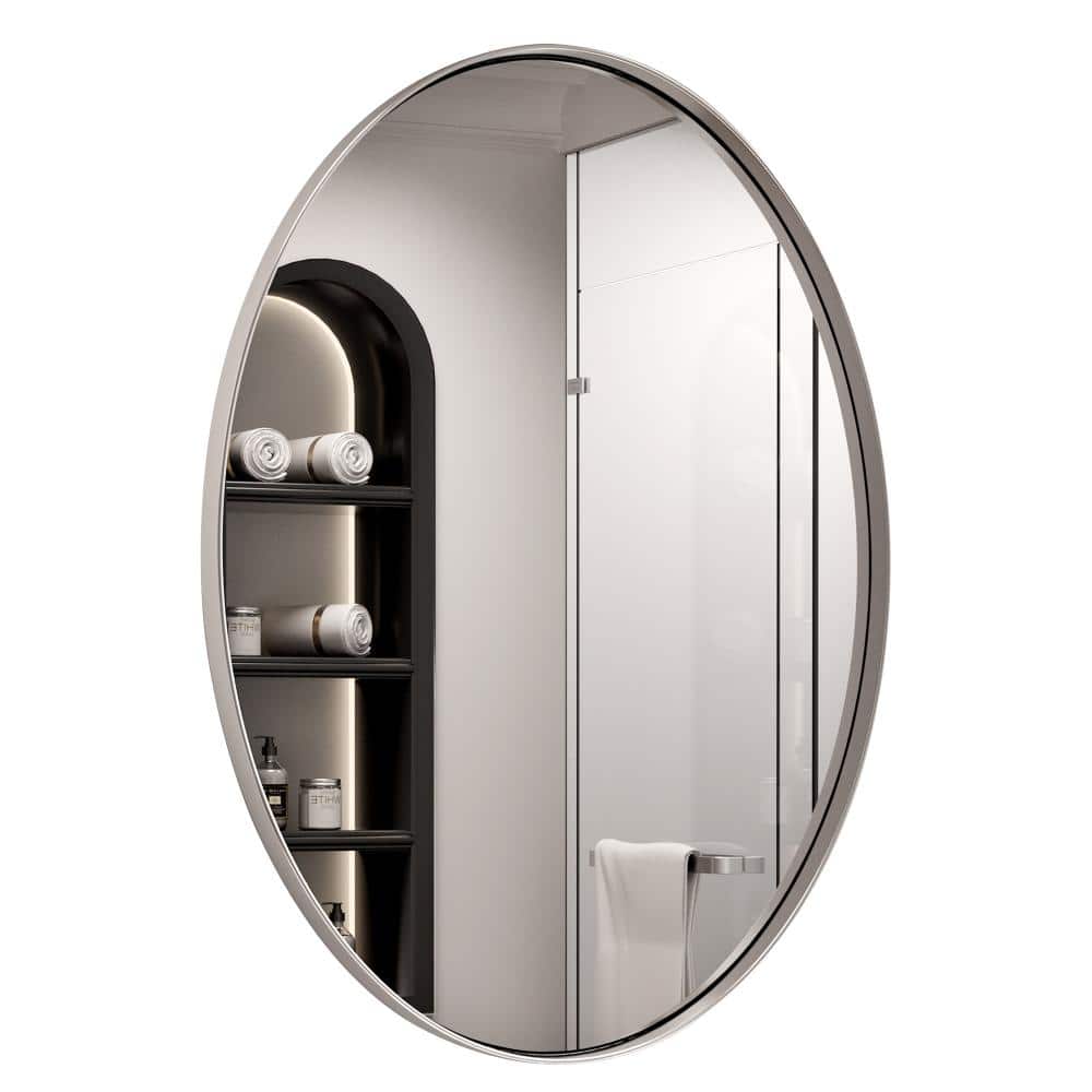 22 in. W x 30 in. H Modern Oval Stainless Steel Mirror Bathroom Mirror Vanity Mirror Decorative Mirror in Brushed Silver price history on PriceWatchPro