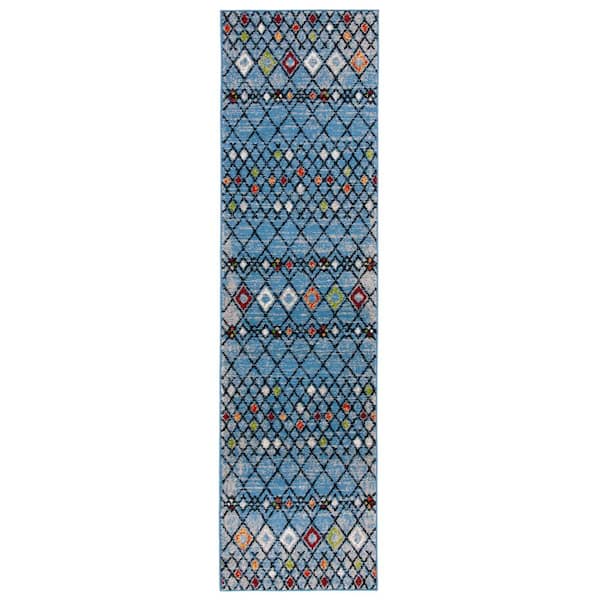 SAFAVIEH Amsterdam Blue/Ivory 2 ft. x 8 ft. Geometric;Trellis Runner Rug