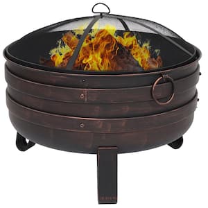 24 in. (60.9 cm) Steel Cauldron Fire Pit with Spark Screen and Cover