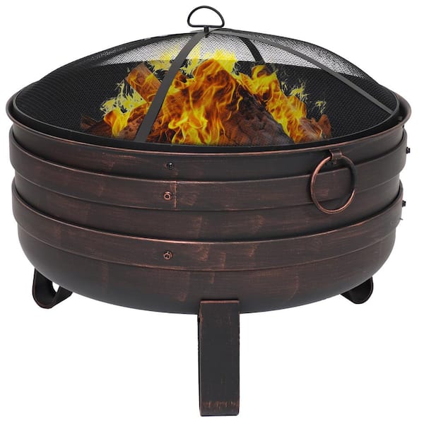 Sunnydaze 24 in. (60.9 cm) Steel Cauldron Fire Pit with Spark Screen and Cover