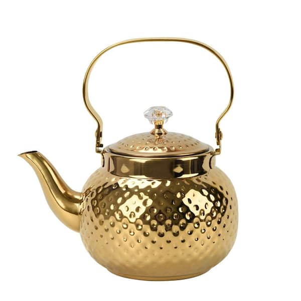 5-Cup Gold Hammered Stainless Steel Stovetop Tea Kettle with Strainer, 1.2L Loose Leaf Teapot for Tea, Milk and Coffee