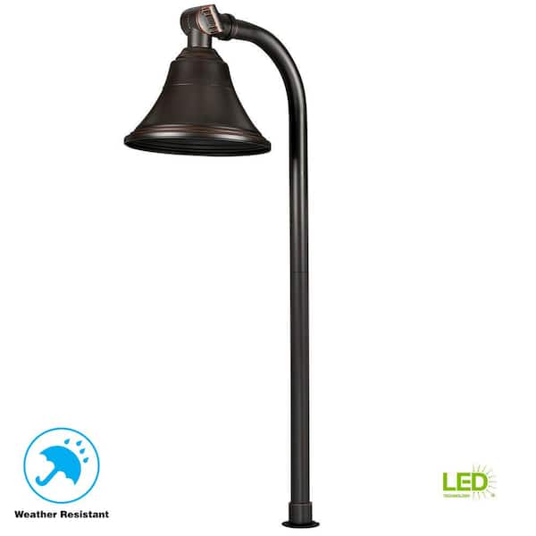 Hampton Bay 10-Watt Equivalent Low Voltage Oil-Rubbed Bronze Integrated LED Outdoor Landscape Path Light with Metal Shade
