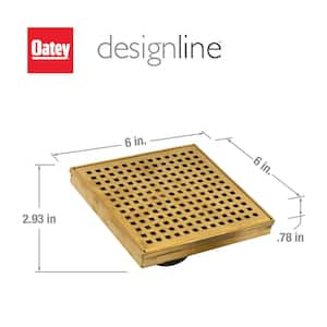 Designline 6 in. x 6 in. Stainless Steel Square Shower Drain with Square Pattern Drain Cover in Brushed Gold