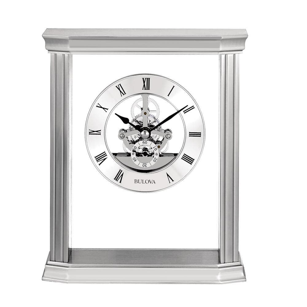 Silver Rectangular Quartz Movement Tabletop Clock with Glass Frame