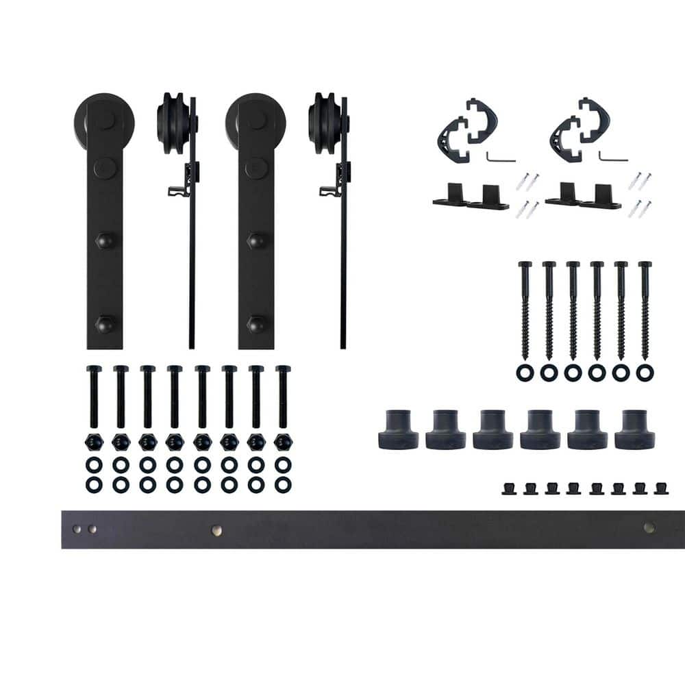 7.5 ft./90 in. Black Rustic Non-Bypass Sliding Barn Door Hardware Kit Straight Design Roller for Double Doors price history on PriceWatchPro