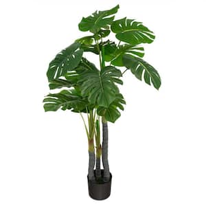 4 ft. Green Artificial Monstera Palm Tree in Black Pot