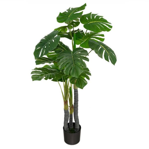 Unbranded 4 ft. Green Artificial Monstera Palm Tree in Black Pot