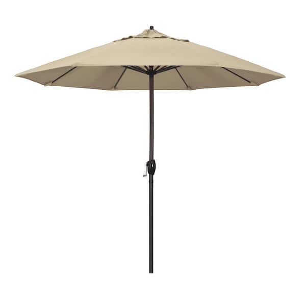 California Umbrella 9 ft. Aluminum Market Auto Tilt Crank Lift Bronze Patio Umbrella in Antique Beige Pacifica