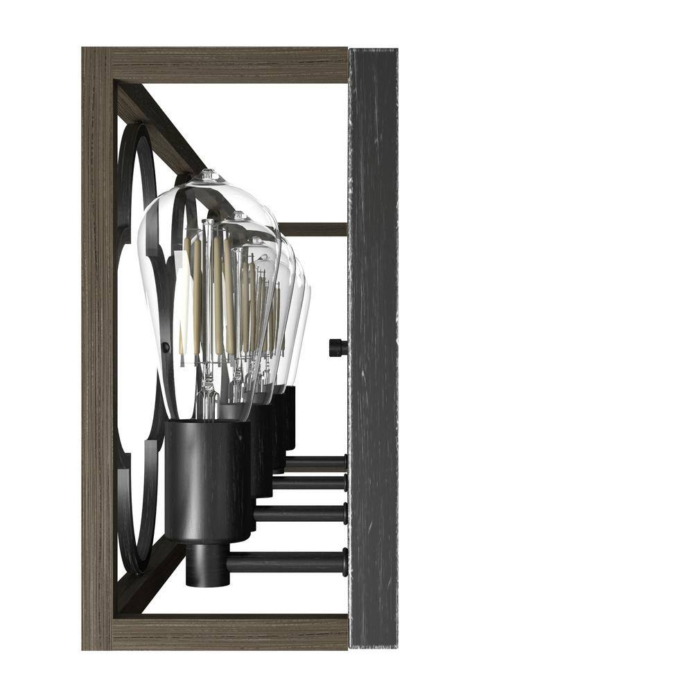 French Oak and Black Iron 4-Light Vanity Fixture