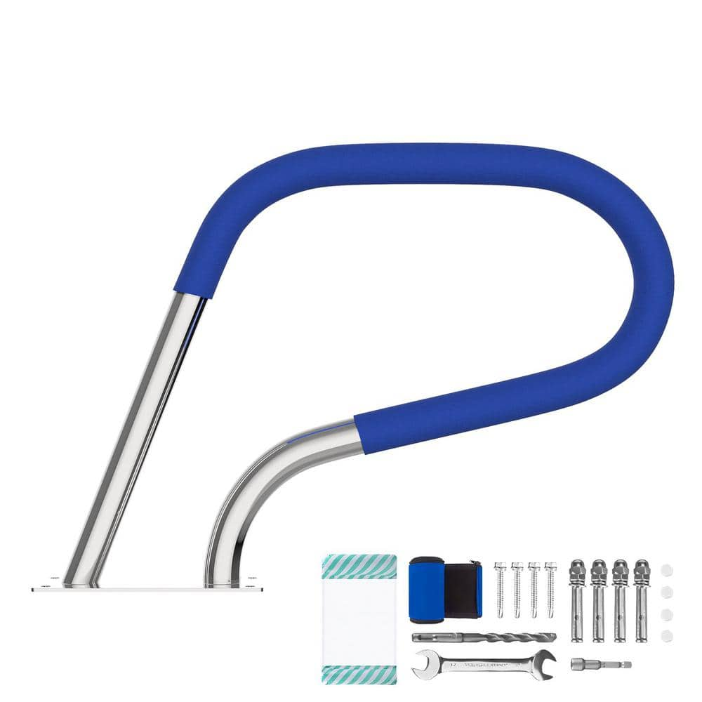 SEEUTEK 30 in. x 22 in. Pool Handrail 304 Stainless Steel Pool Handrails with Blue Nylon Grip Cover for Above Ground Pool