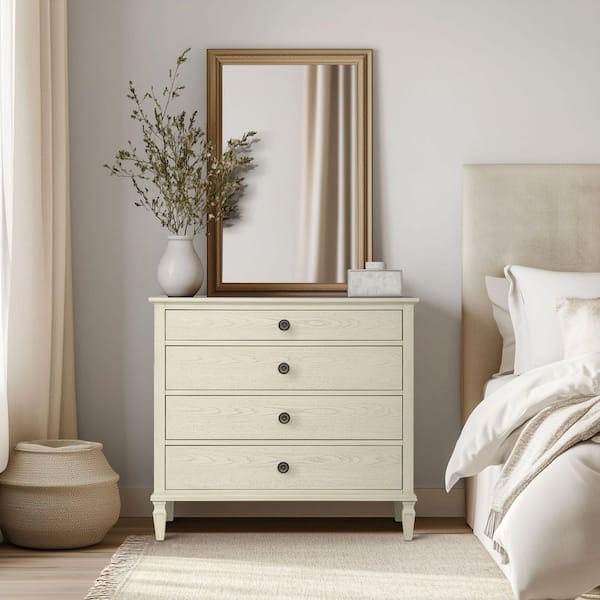 MADISON PARK Signature Victoria Antique Cream 4-Drawer 40 in. Wide Chest of Drawers