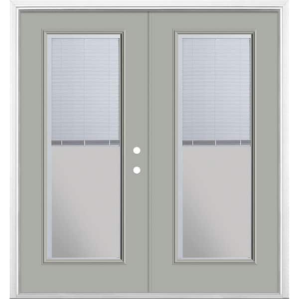 Masonite 72 in. x 80 in. Silver Cloud Steel Prehung Left-Hand Inswing Mini Blind Patio Door in Vinyl Frame with Brickmold