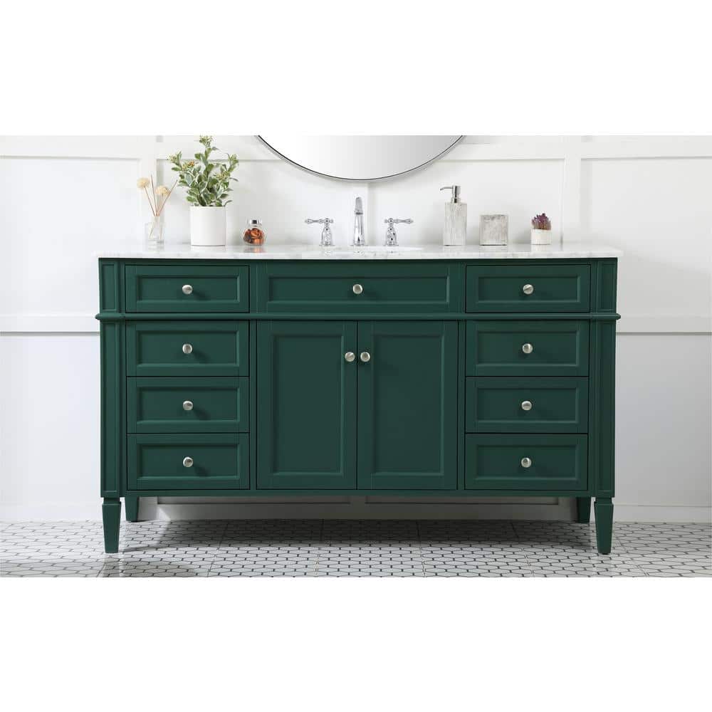 Green Solid Wood and Marble Single Bathroom Vanity