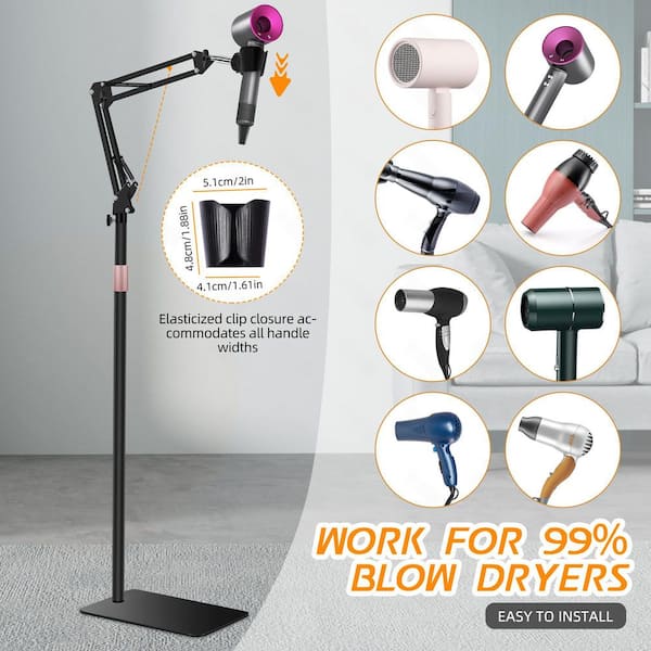 Wudkey Black Hair Dryer Stand, Height Adjustable, Hands Free