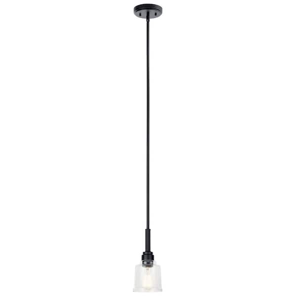 KICHLER Aivian 5 in. 1-Light Black Vintage Industrial Standard Kitchen Mini Pendant Hanging Light with Clear Glass