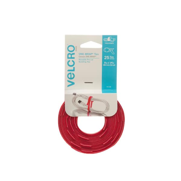 VELCRO 8 in. x 1/4 in. ONE-WRAP Tie, Red (25-Count)