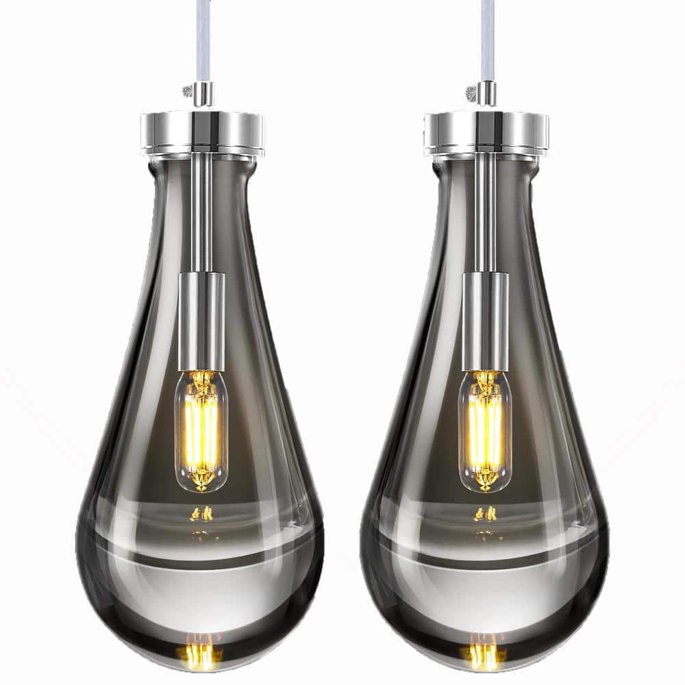 Teardrop Design 40-Watt 2 Chrome Pendant Light Hanging Light Fixtures with 