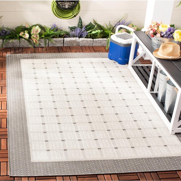 Bermuda Gray/Ivory 8 ft. x 8 ft. Square Border Geometric Indoor/Outdoor Area Rug