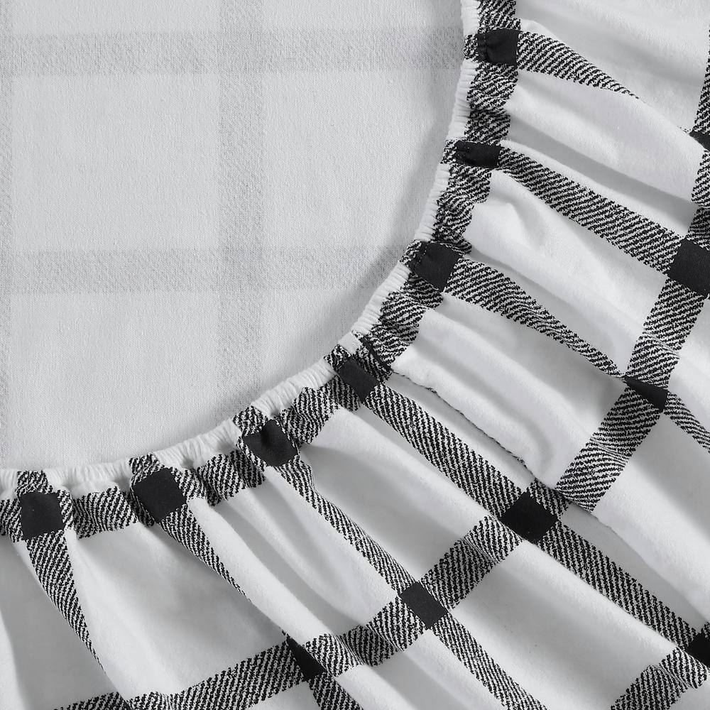 Gray Plaid Cotton Flannel Twin Sheet Set with Deep Pockets