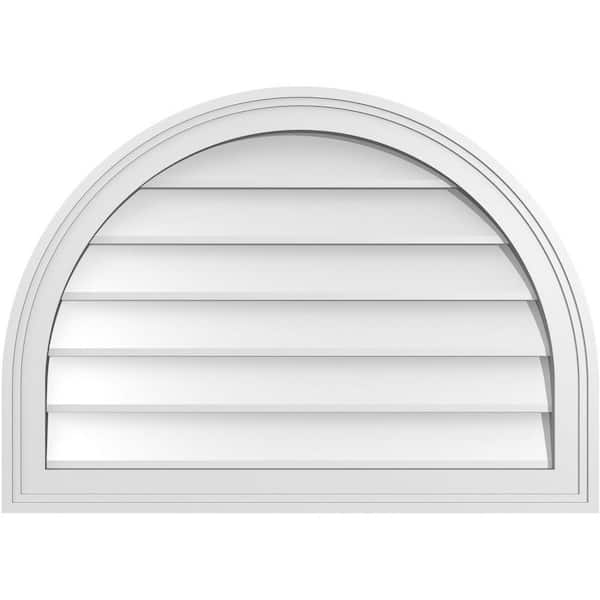 Ekena Millwork 28 in. x 20 in. Round Top White PVC Paintable Gable Louver Vent Non-Functional