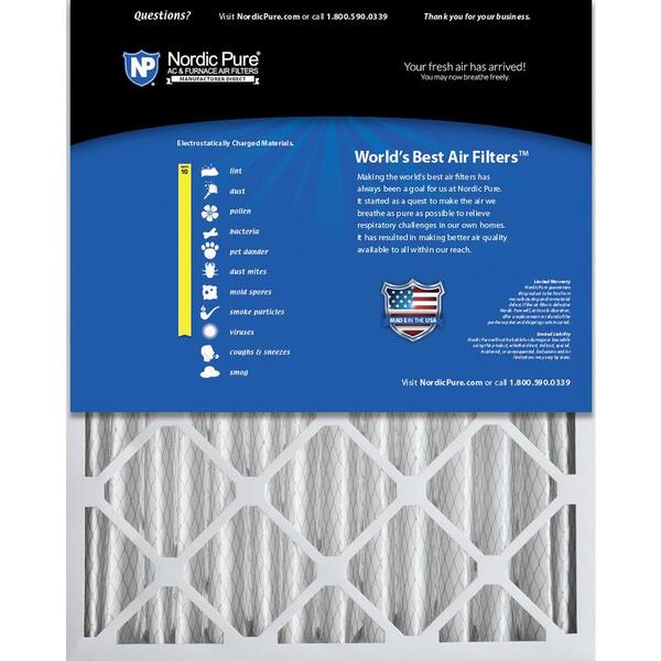 MERV 10 Pleated AC Furnace Air Filters Nordic Pure 16x24x4 6 PACK 6 PACK 3-5/8 Actual Depth