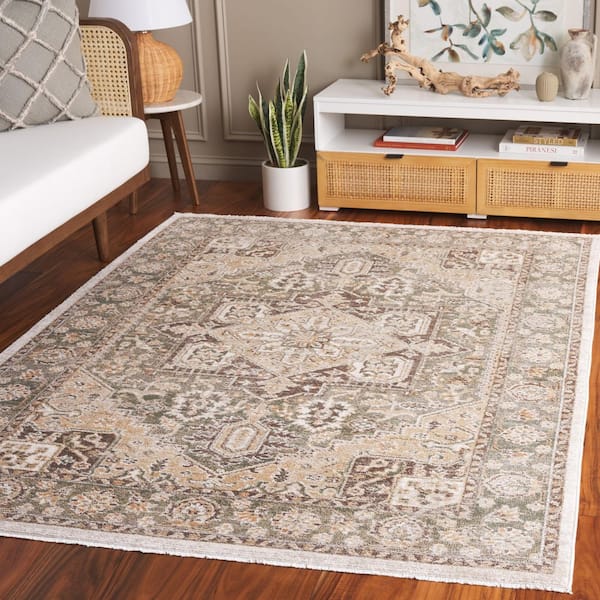Hazel 4 ft. x 6 ft. Green/Brown Distressed Medallion Area Rug