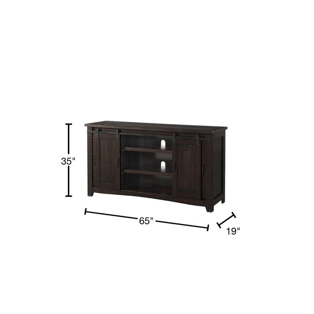 Espresso Pine Wood 65" TV Stand with Mesh Doors