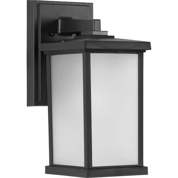 Progress Lighting Trafford Non-Metallic Lantern 1-Light Textured Black Frosted Shade Traditional Outdoor Wall Lantern Sconce