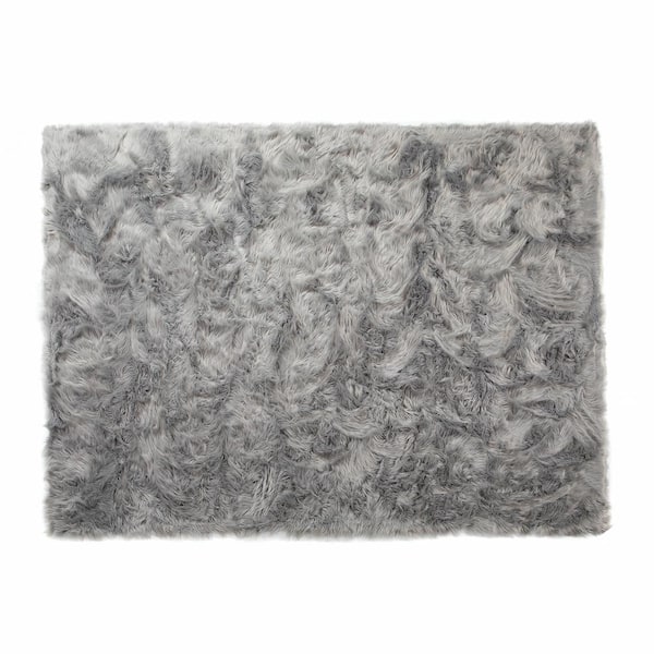 Gray 8 ft. x 10 ft. Faux Fur Luxuriously Soft and Eco Friendly Area Rug