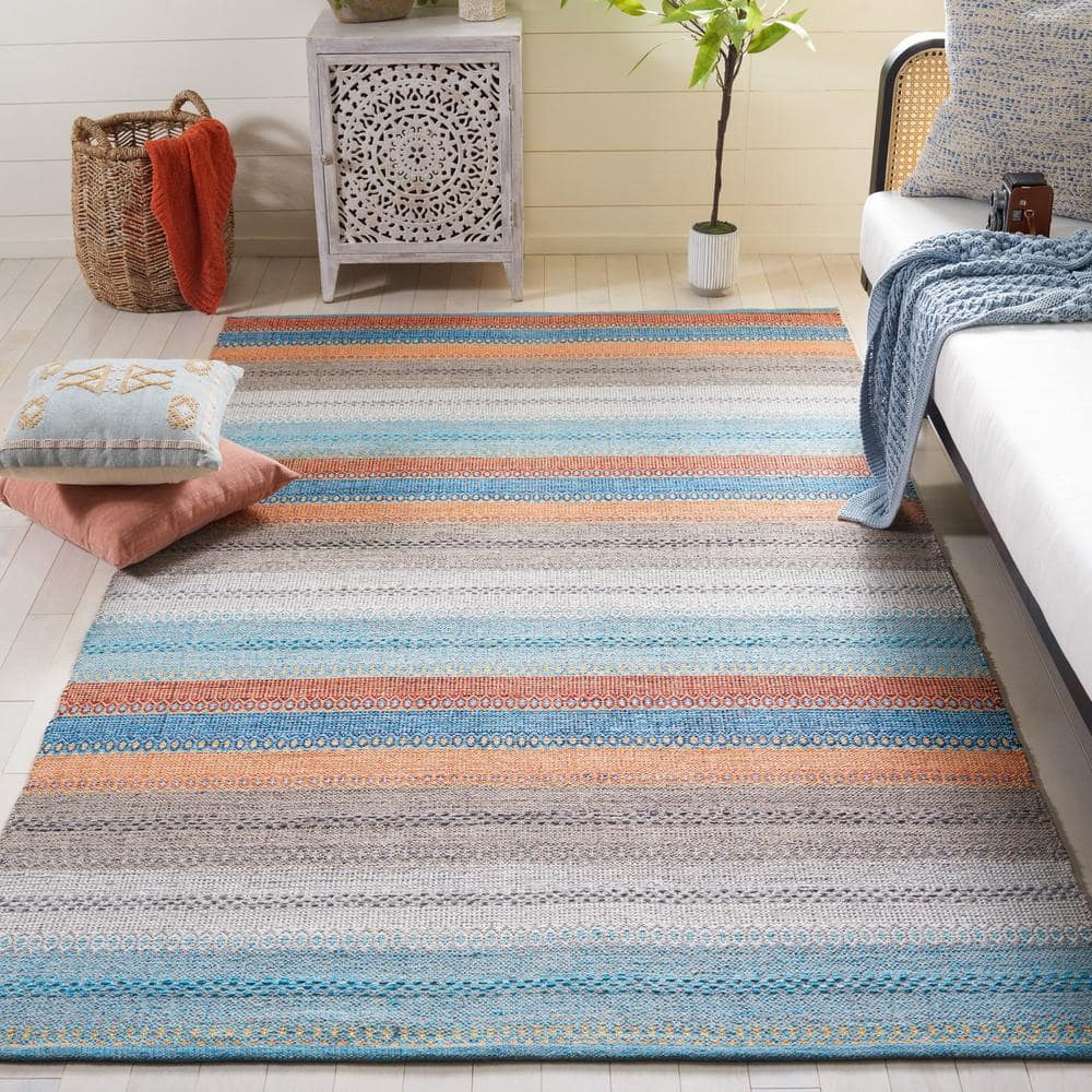 Coastal Charm Gray Stripe Handwoven Cotton Area Rug 8' x 10'