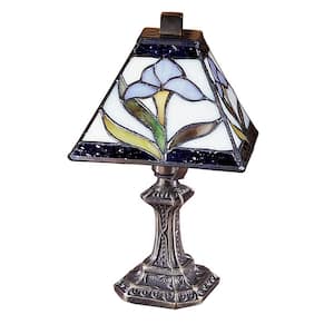 11 in. Antique Brass Mini-Accent Lamp with Tiffany Art Glass Shade