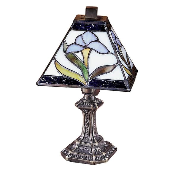 Dale Tiffany 11 in. Antique Brass Mini-Accent Lamp with Tiffany Art Glass Shade