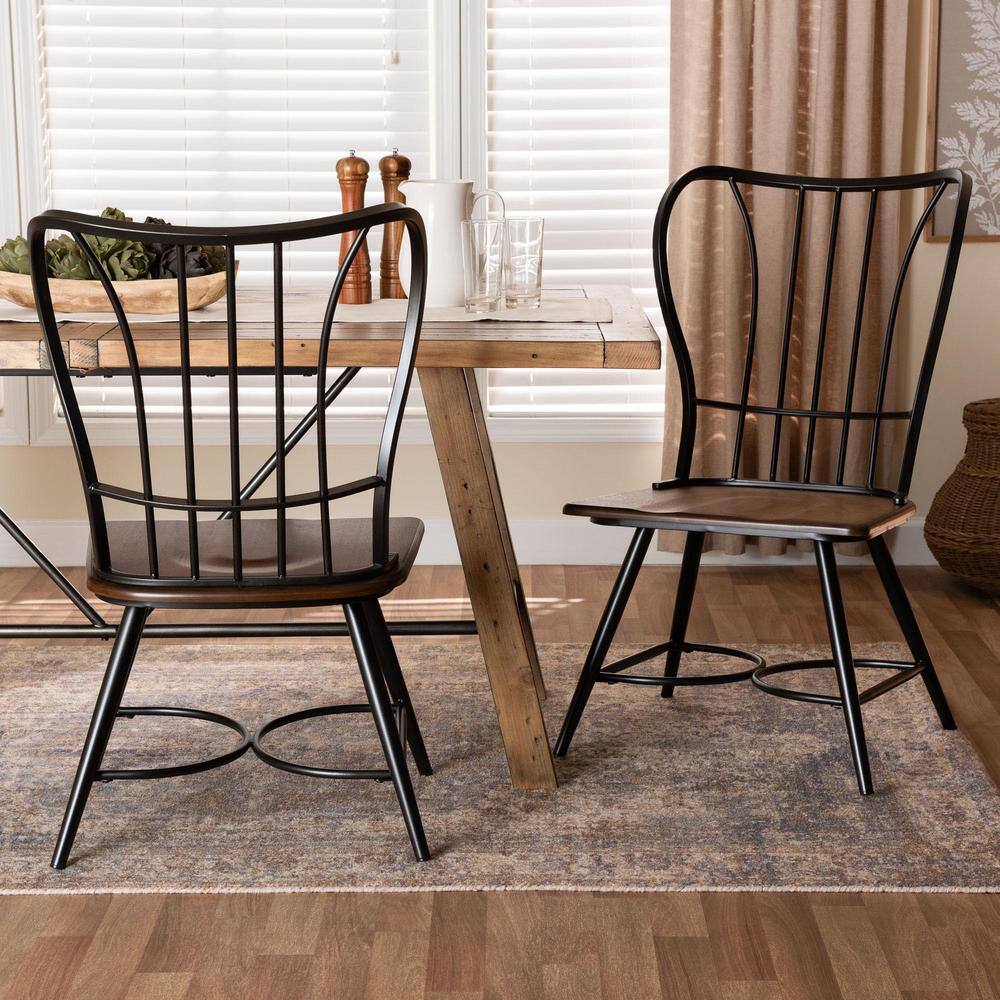 Longford Black Metal and Wood Dining Chair Set
