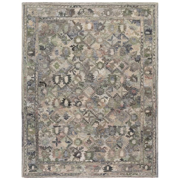 Marquee 9 ft. x 12 ft. Green/Beige Abstract Border Area Rug