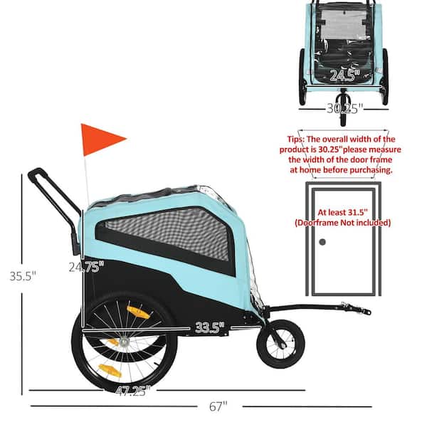 PawHut D00-168V00LB 2-in-1 Dog Bike Trailer Pet Stroller Carrier for Large Dogs, Pet Bicycle Cart Wagon Cargo for Travel, Blue - 2