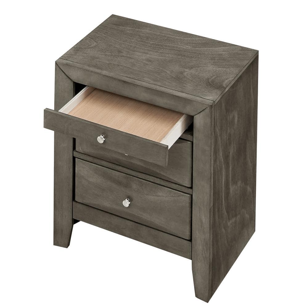 Gray Wood Veneer 3-Drawer Nightstand