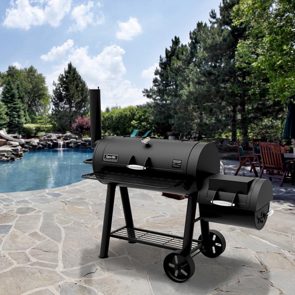 Black Steel Built-In Charcoal Grill with Smoker