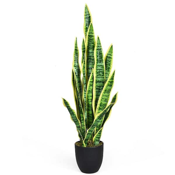 Gymax 35.5 in. Artificial Snake Plant Fake Sansevieria Indoor-Outdoor Decoration Yellow