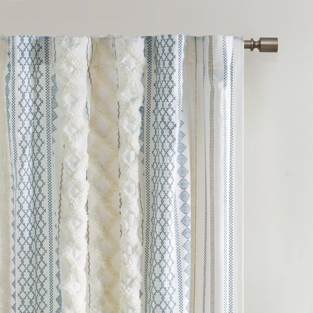 Ground Length Off-White and Navy Cotton Window Panel