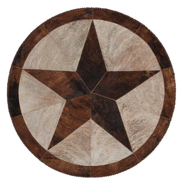 Mina Victory Vintage Tradition Star Brown 4 ft. x 4 ft. Geometric Southwestern Round Area Rug