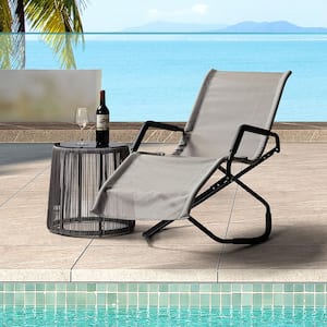 61 in. x 23 in. x 35 in. Metal Outdoor Recliner Folding Reclining Single Chaise in Gray