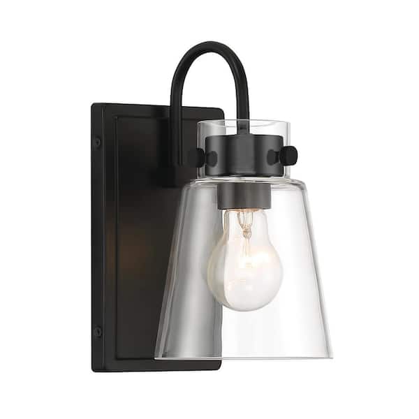 Inwood 5 in. 1-Light Matte Black Modern Wall Sconce with Clear Glass Shade