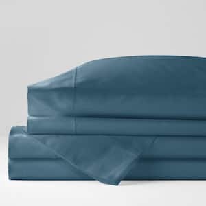 Classic Solid 4-Piece Blue Stone 350-Thread Count Cotton Sateen Queen Sheet Set